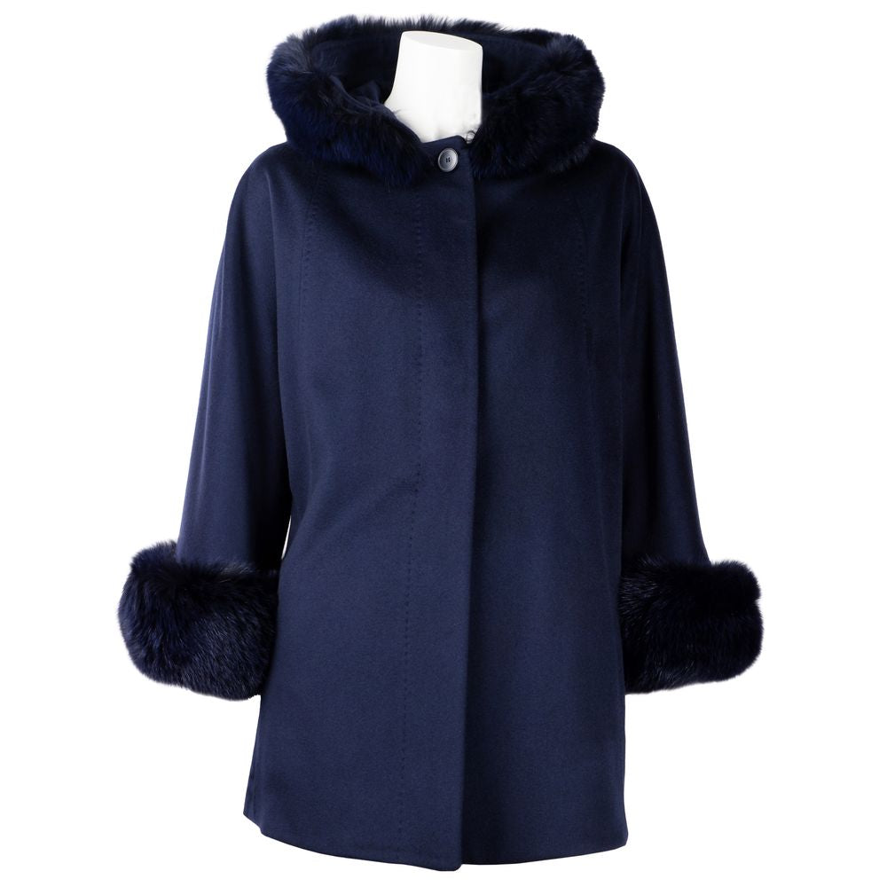 Elegant Virgin Wool Short Coat with Fur Detail