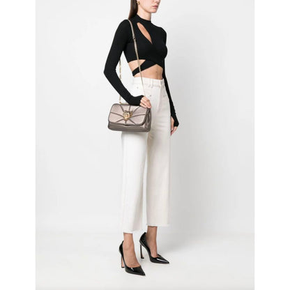 Chic Beige Crossbody Bag with Gold Chain Accent