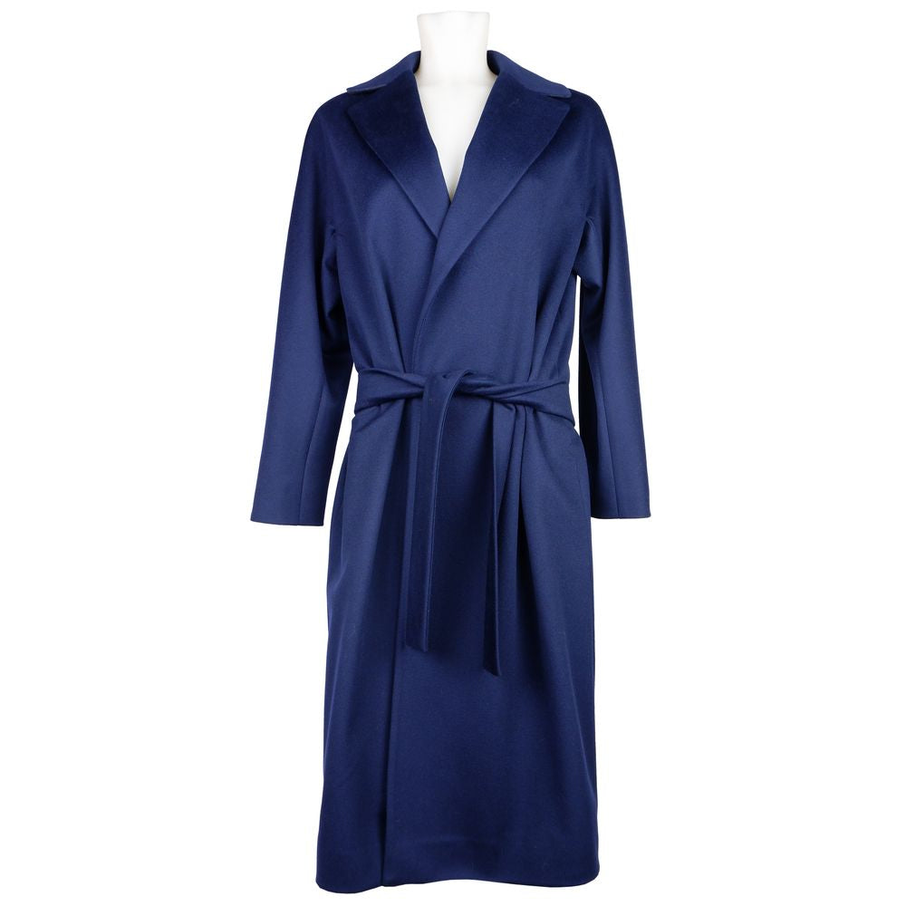 Elegant Blue Wool Coat with Ribbon Belt