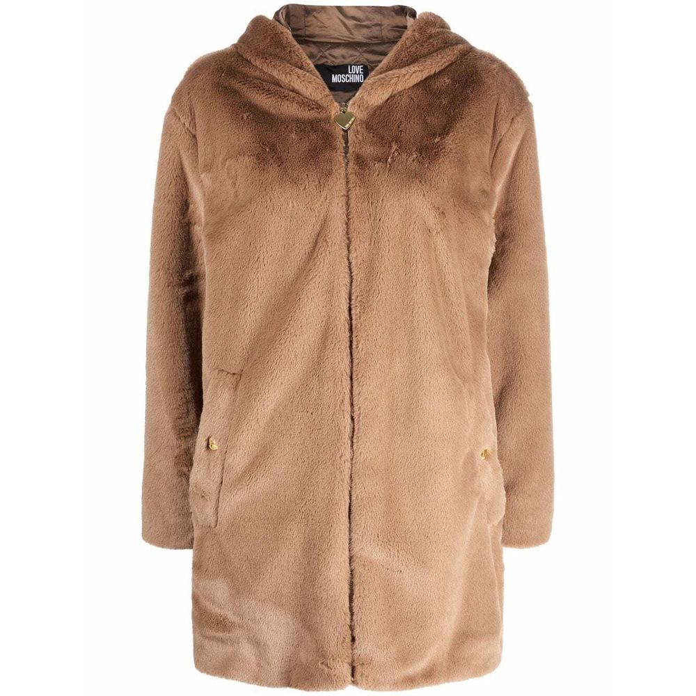 Beige Polyester Women Coat