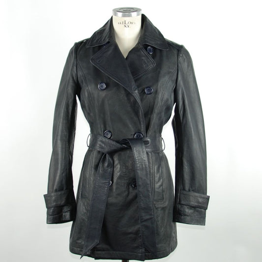 Blue Leather Women's Trench Coat