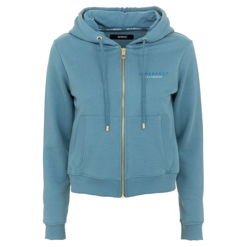 Chic Light Blue Hooded Zip Sweatshirt