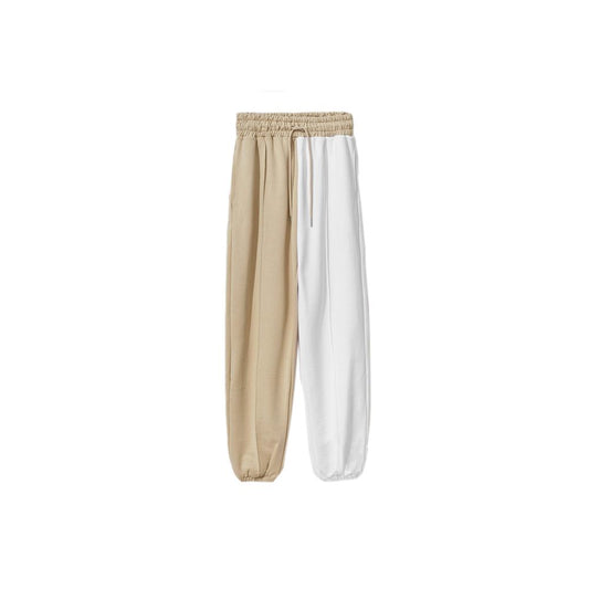 Chic Beige Two-Tone Drawstring Sweatpants