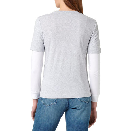 Chic Gray Long-Sleeved Cotton Tee with Logo