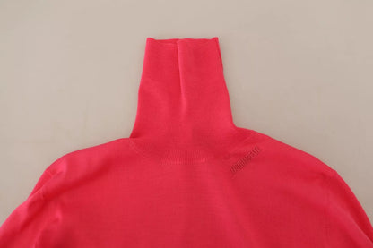 Pink Solid Long Sleeve Turtle Neck Casual Sweater