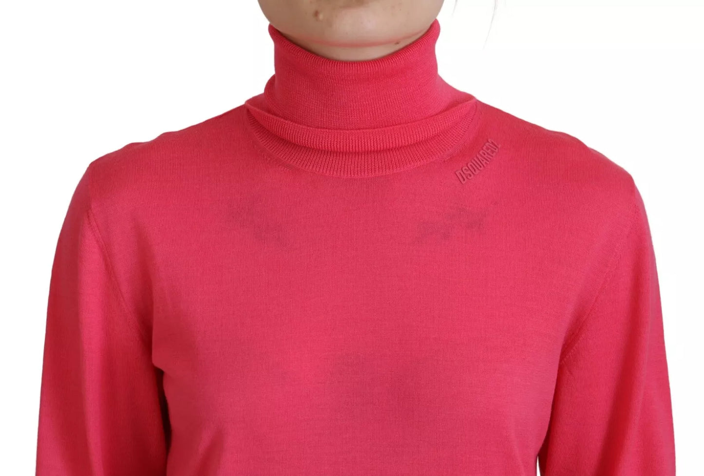 Pink Solid Long Sleeve Turtle Neck Casual Sweater