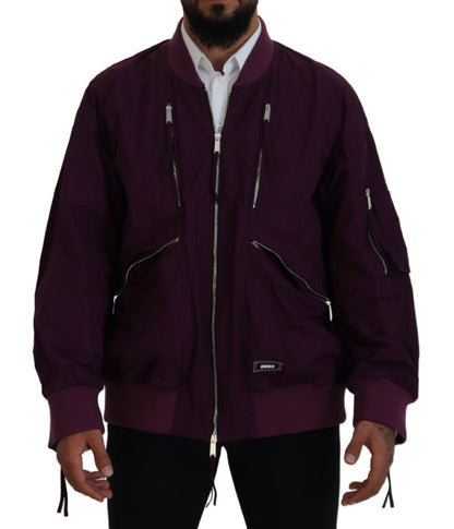 Purple Polyester Full Zipper Bomber Jacket