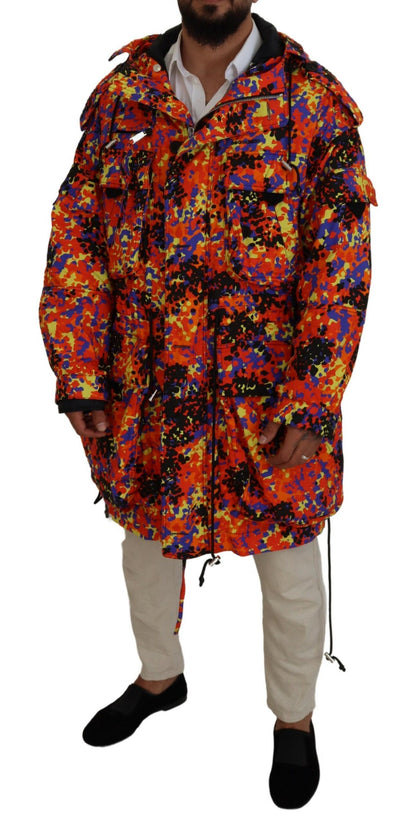 Multicolor Long Hooded Cargo Pocket Coat Jacket