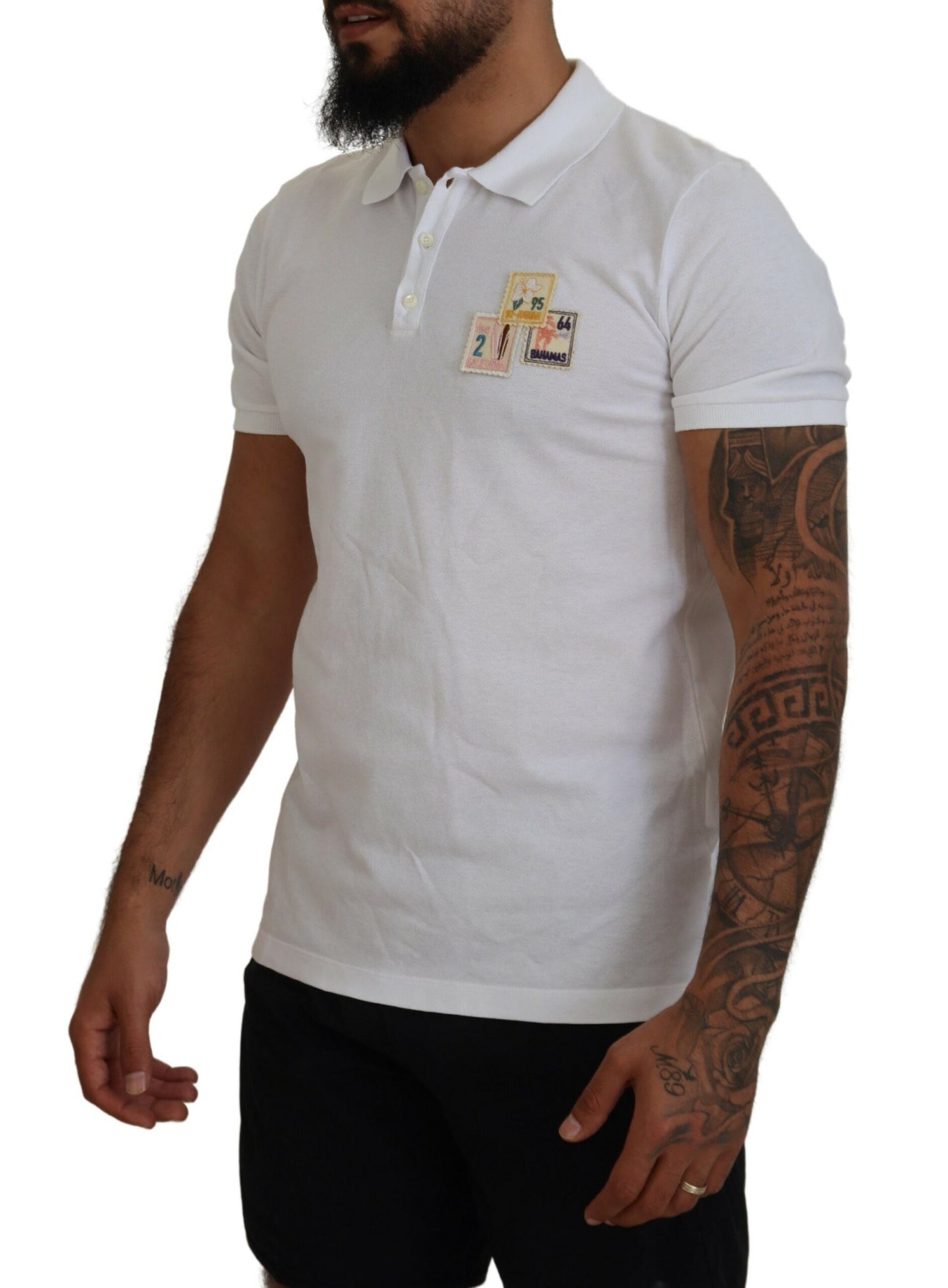 White Cotton Short Sleeves Collared T-shirt