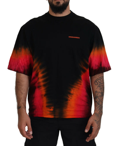 Black Orange Cotton Short Sleeves Crewneck T-shirt