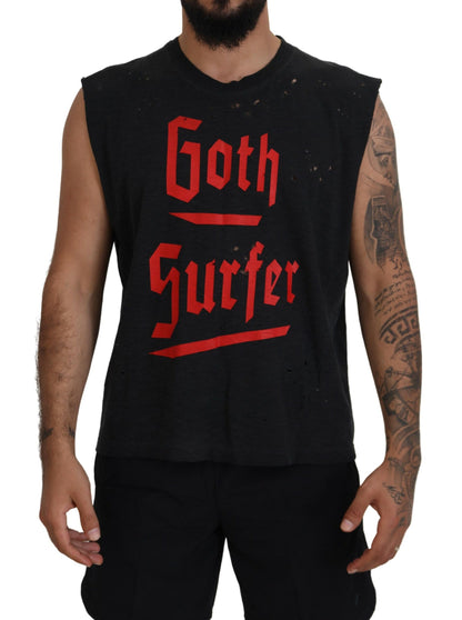 Black Cotton Sleeveless Crewneck Tank T-shirt