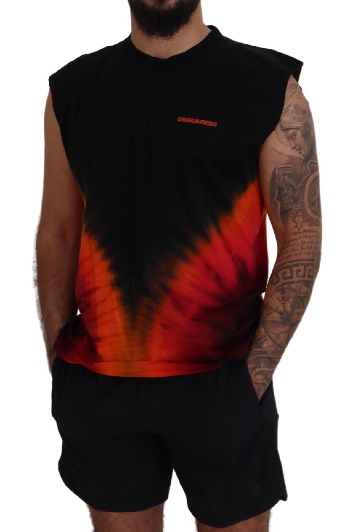 Black Orange Cotton Sleeveless Tank T-shirt