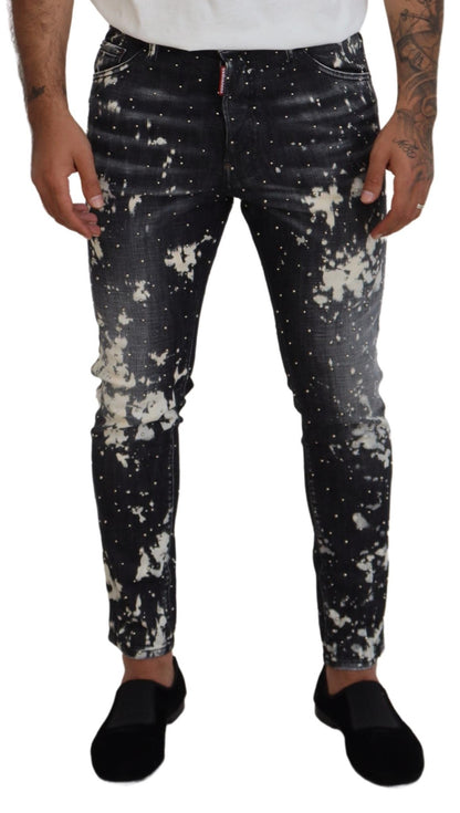 Gray Wash White Splash Print Skinny Denim Jeans