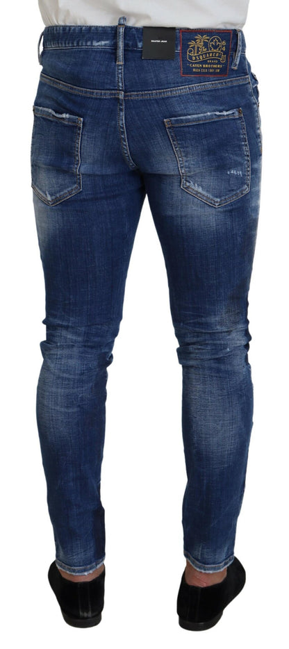 Blue Washed Patchwork Skinny Men Denim Jeans