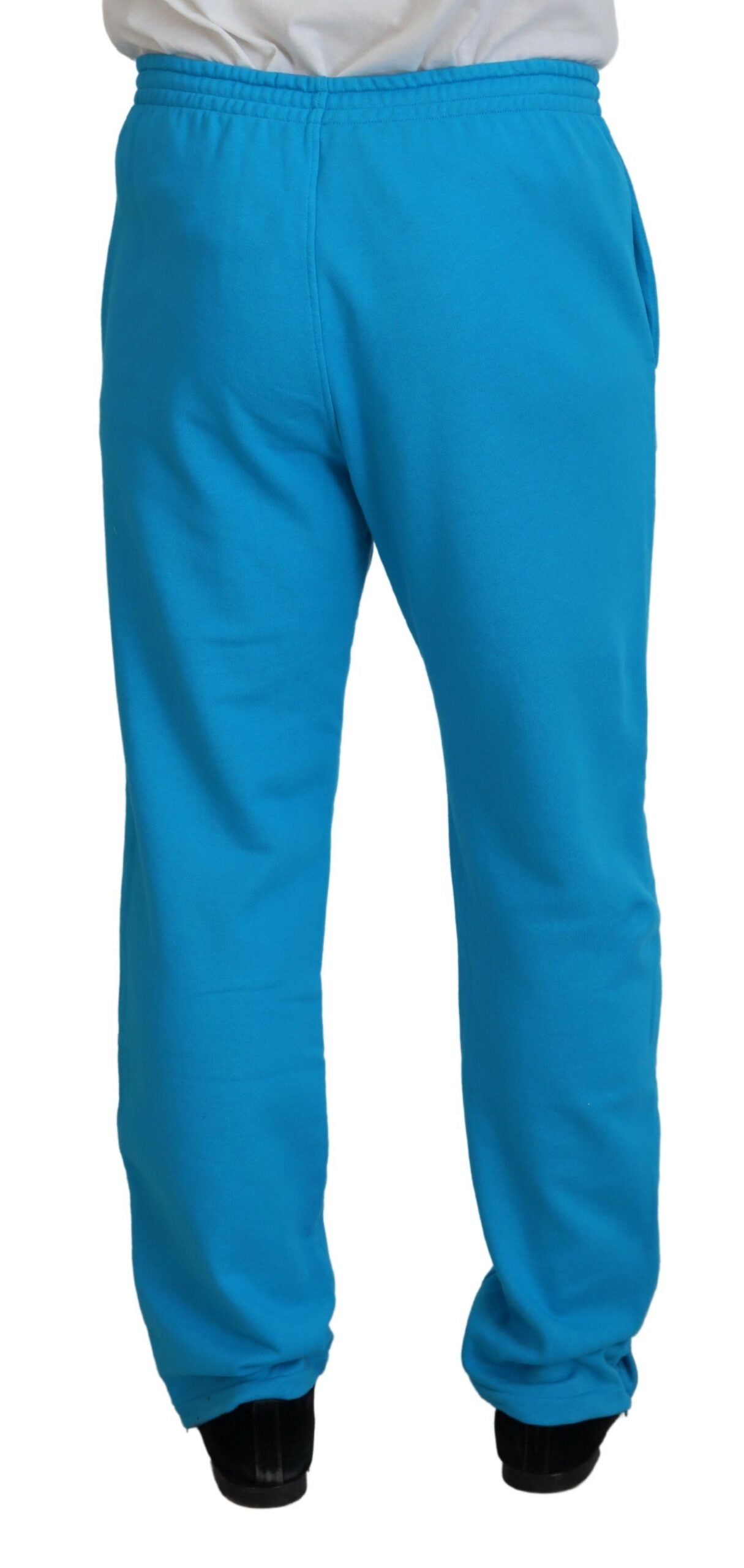 Light Blue Cotton Logo Print Casual Pants