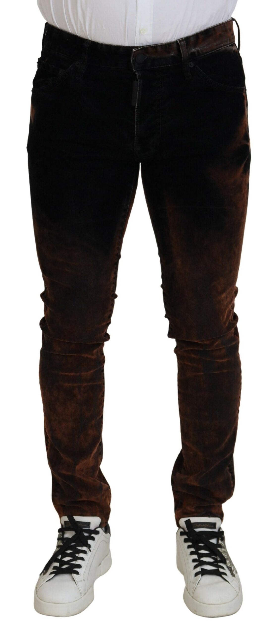 Brown Washed Cotton Skinny Casual Denim Jeans