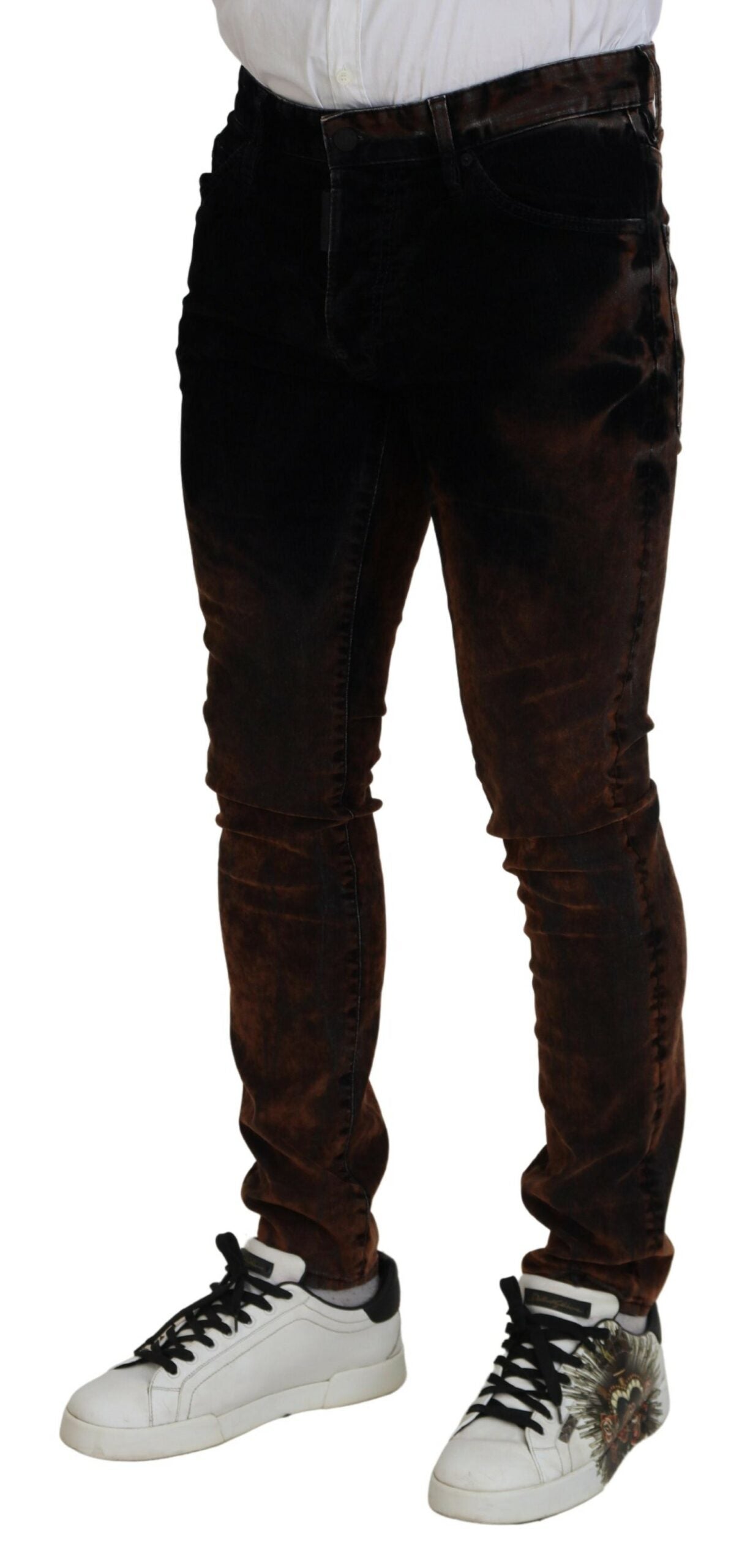 Brown Washed Cotton Skinny Casual Denim Jeans