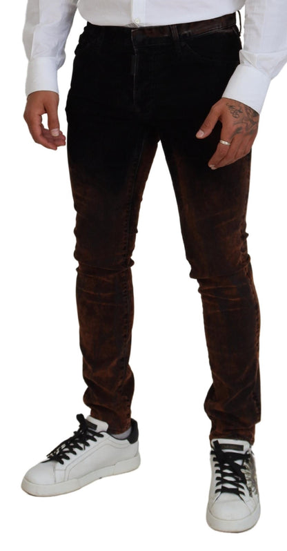 Brown Washed Cotton Skinny Casual Denim Jeans