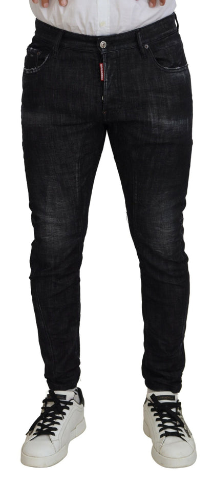 Black Washed Cotton Skinny Casual Men Denim Jeans