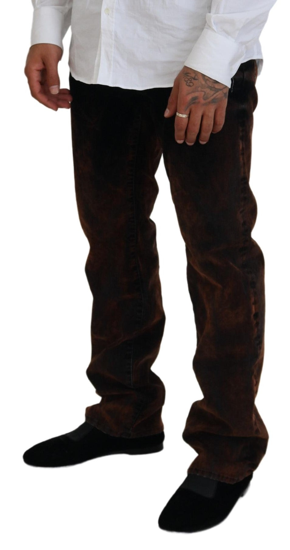 Brown Washed Cotton Straight Fit Casual Denim Jeans