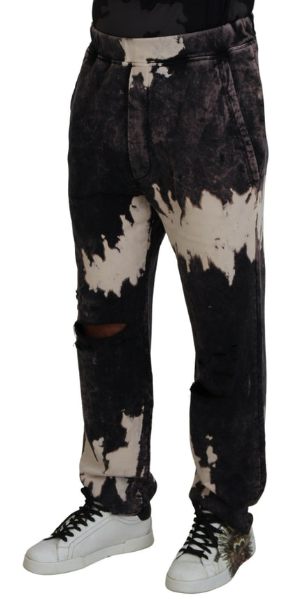 Gray Washed Tie Dye Tattered Men Pants