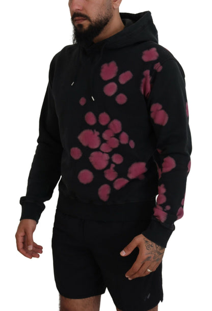 Black Tie Dye Cotton Hooded Sweatshirt Sweater