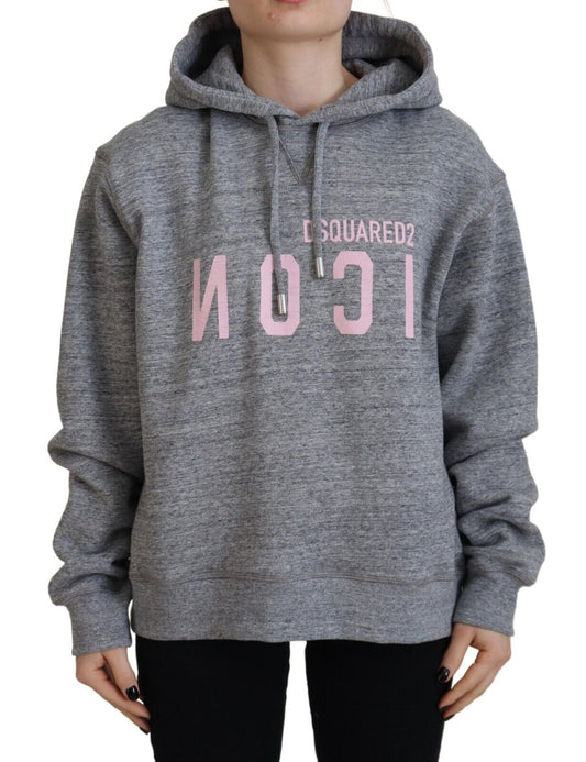 Gray Logo Printed Hooded Women Long Sleeve Sweater