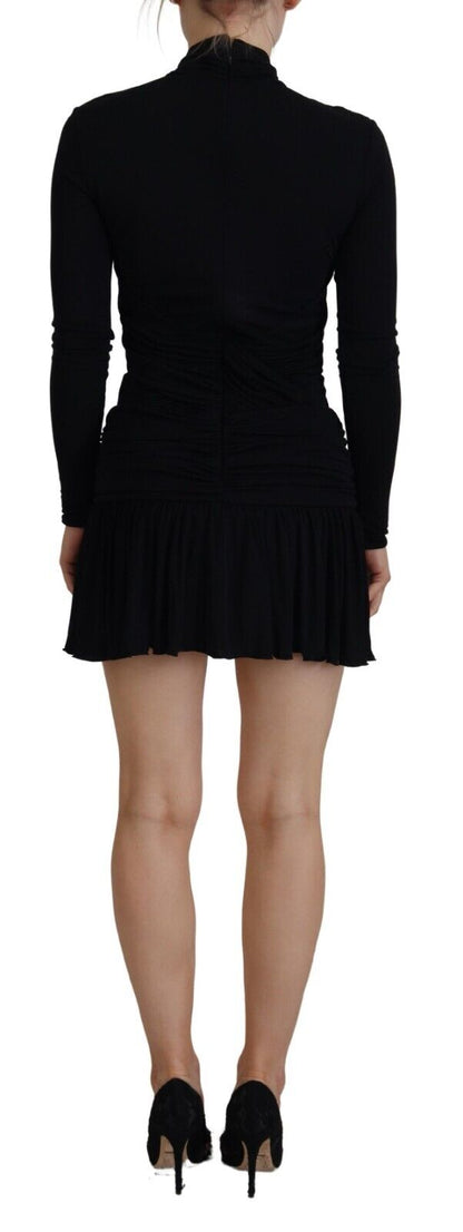 Black Viscose Long Sleeves Cut Out Mini Dress