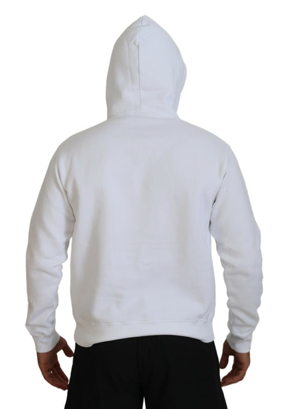 White Cotton Hooded Printed Men Pullover Sweater