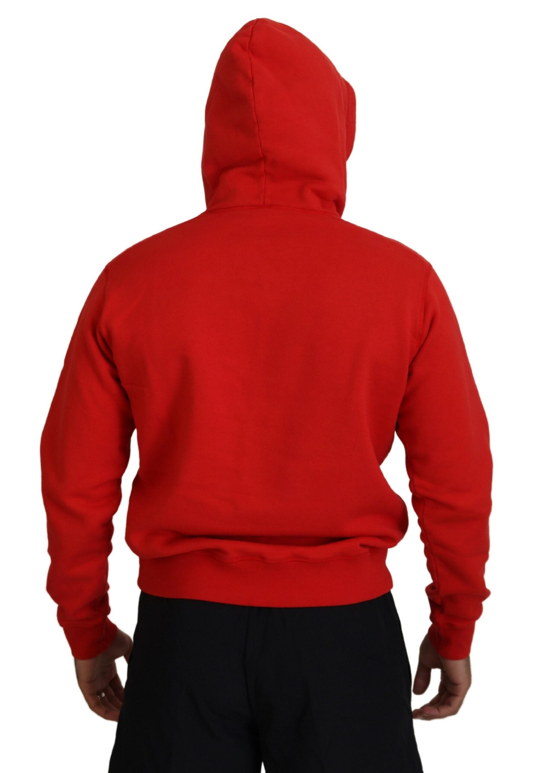 Red Cotton Hooded Printed Men Pullover Sweater