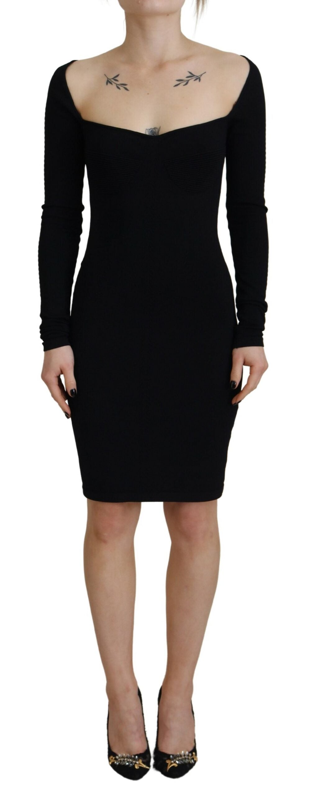 Black Viscose Long Sleeves Bodycon Sheath Dress