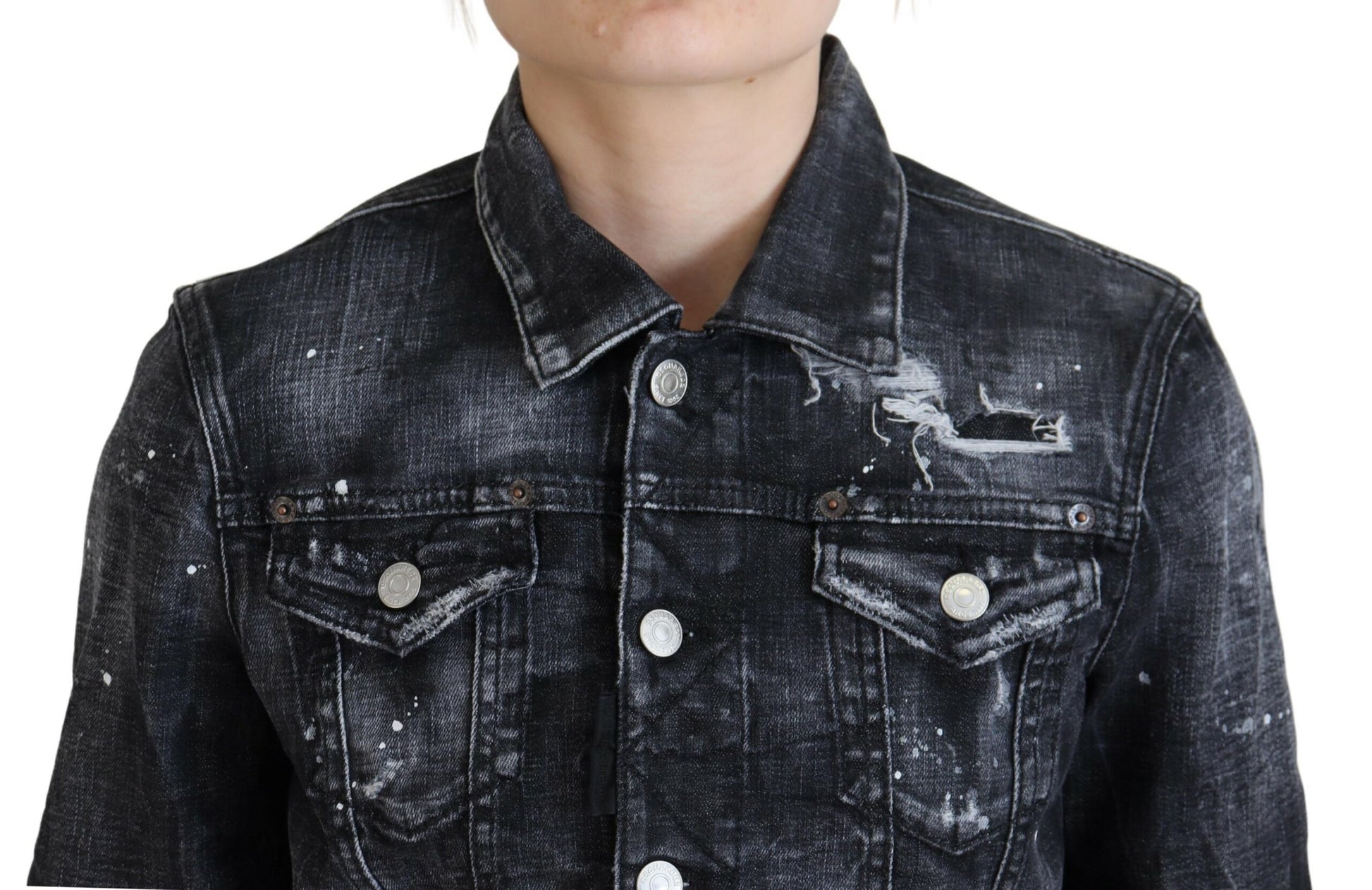 Gray Washed Cotton Distressed Denim Jacket