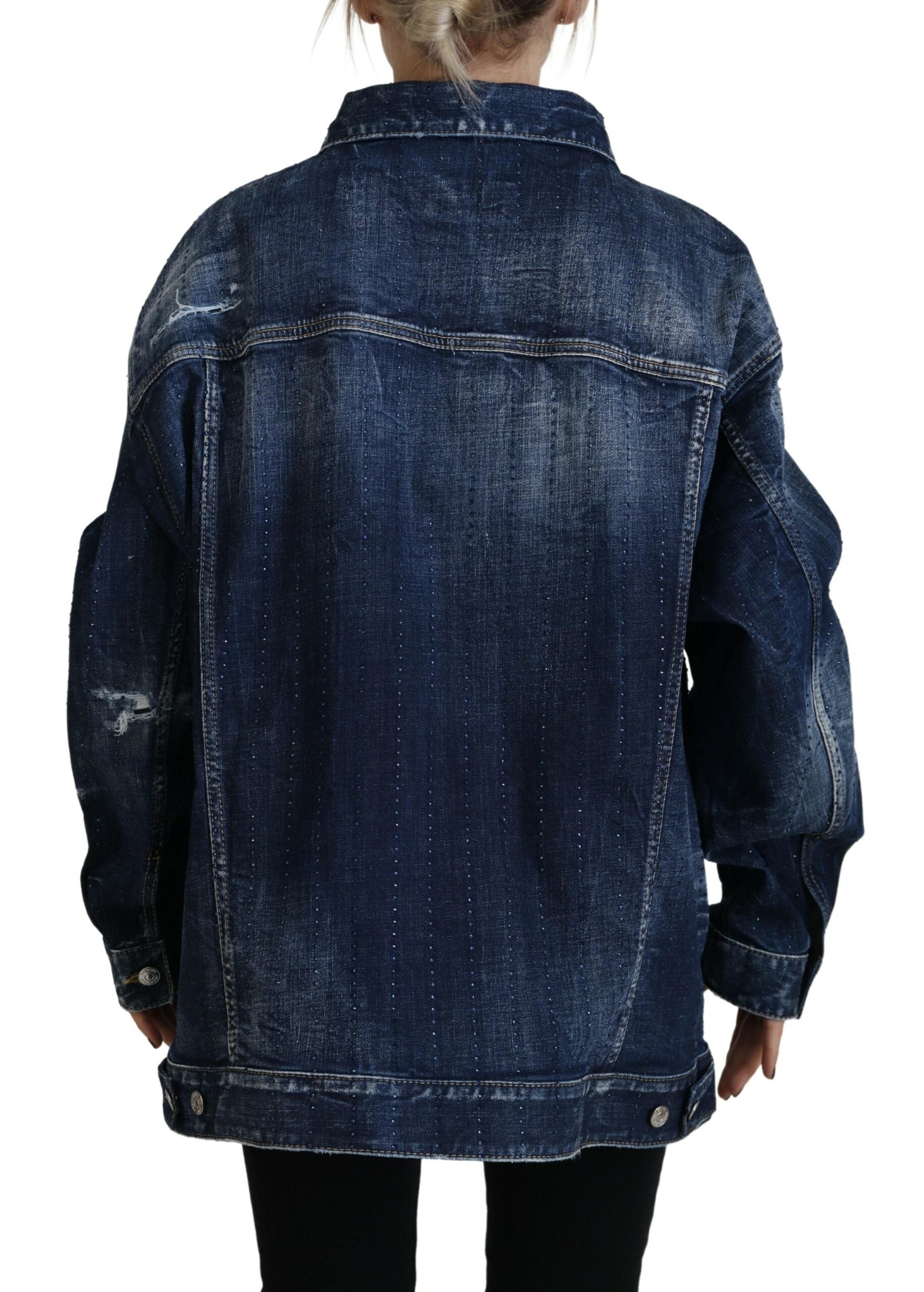 Blue Distressed Collared Denim Jacket