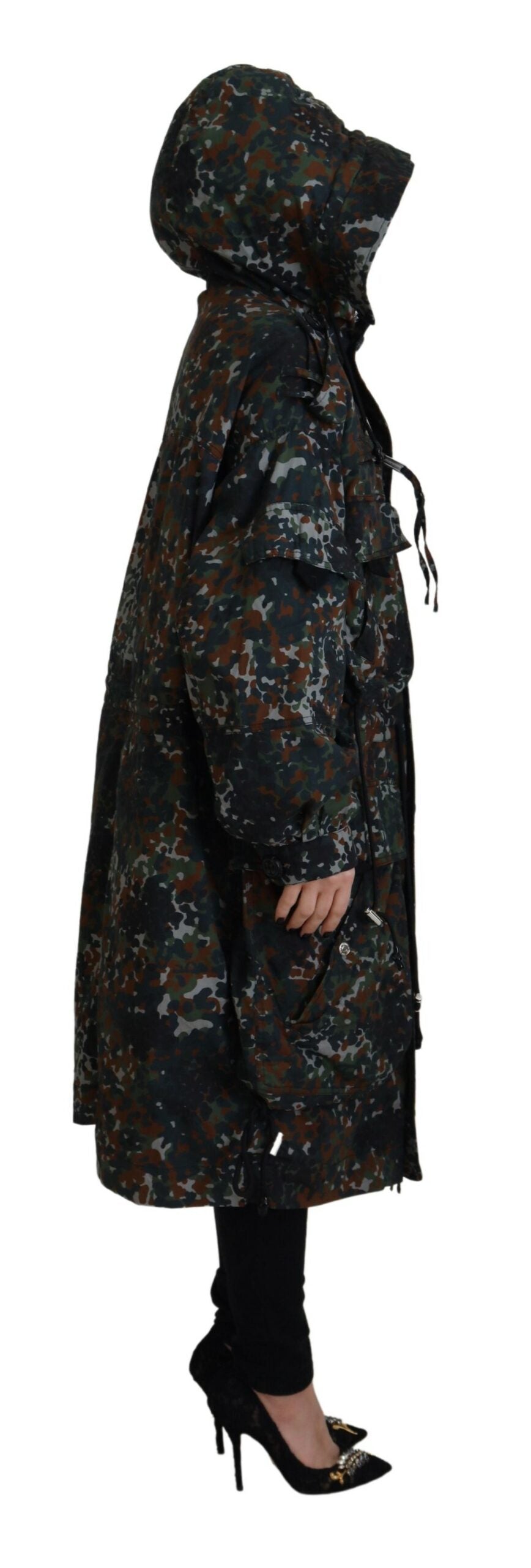 Green Hooded Goth Camouflage Print Parka Coat Jacket