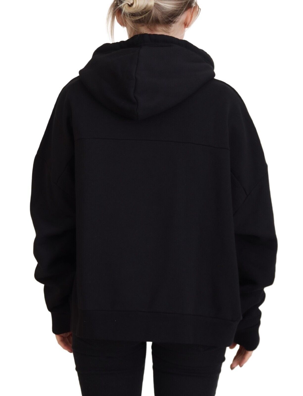 Black Logo Patch Cotton Hoodie Sweatshirt Sweater