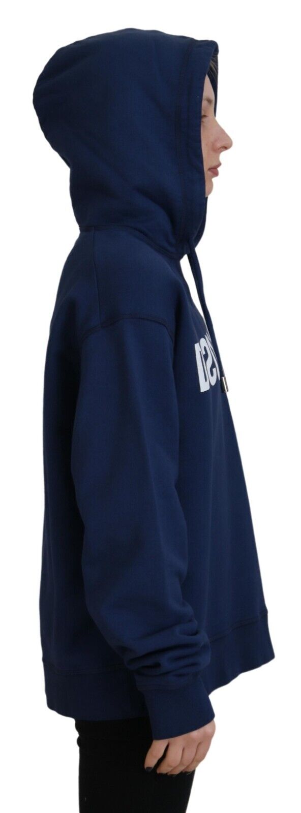 Blue Logo Printed Hooded Women Long Sleeve Sweater