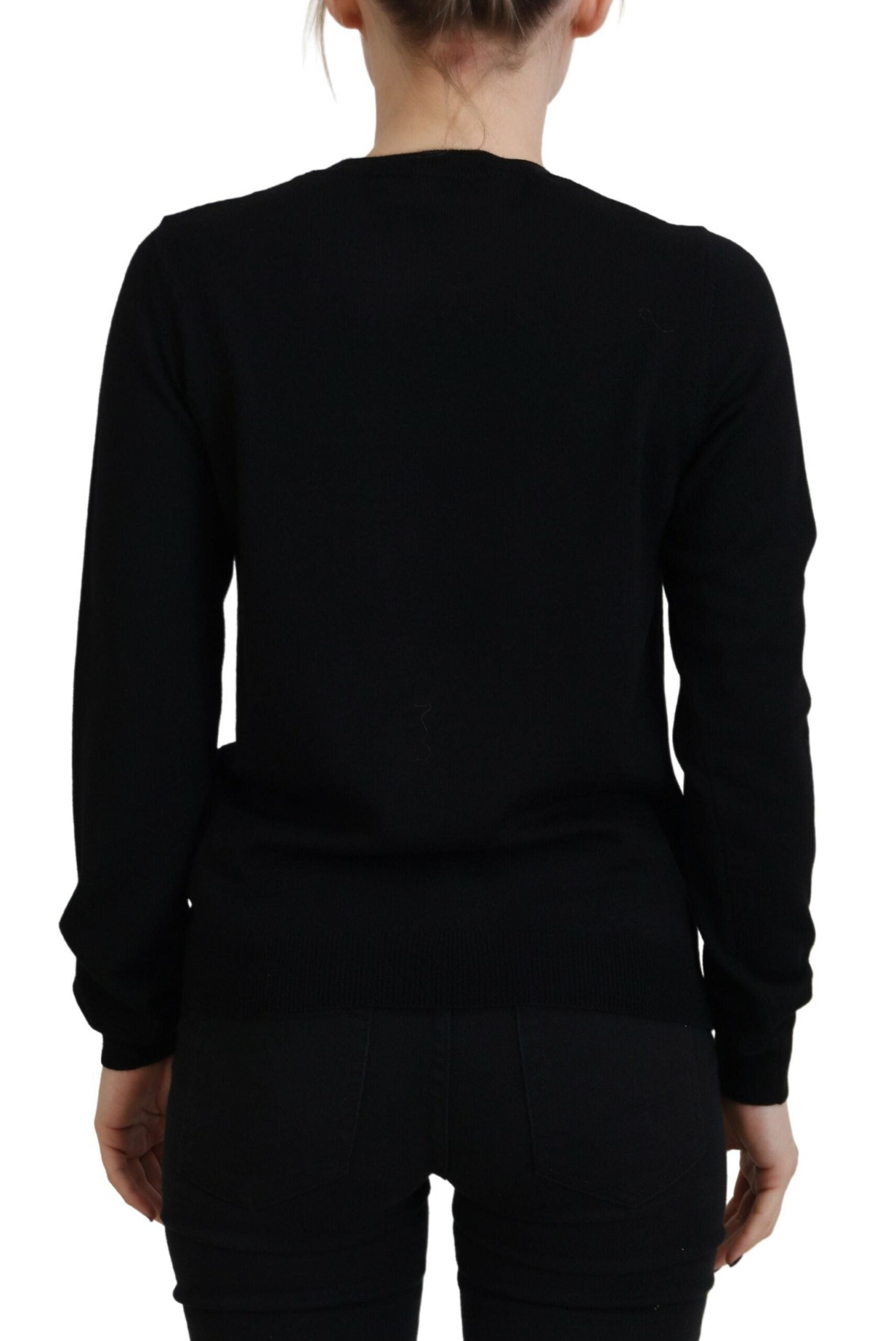 Black Virgin Wool Logo Print Long Sleeves Sweater