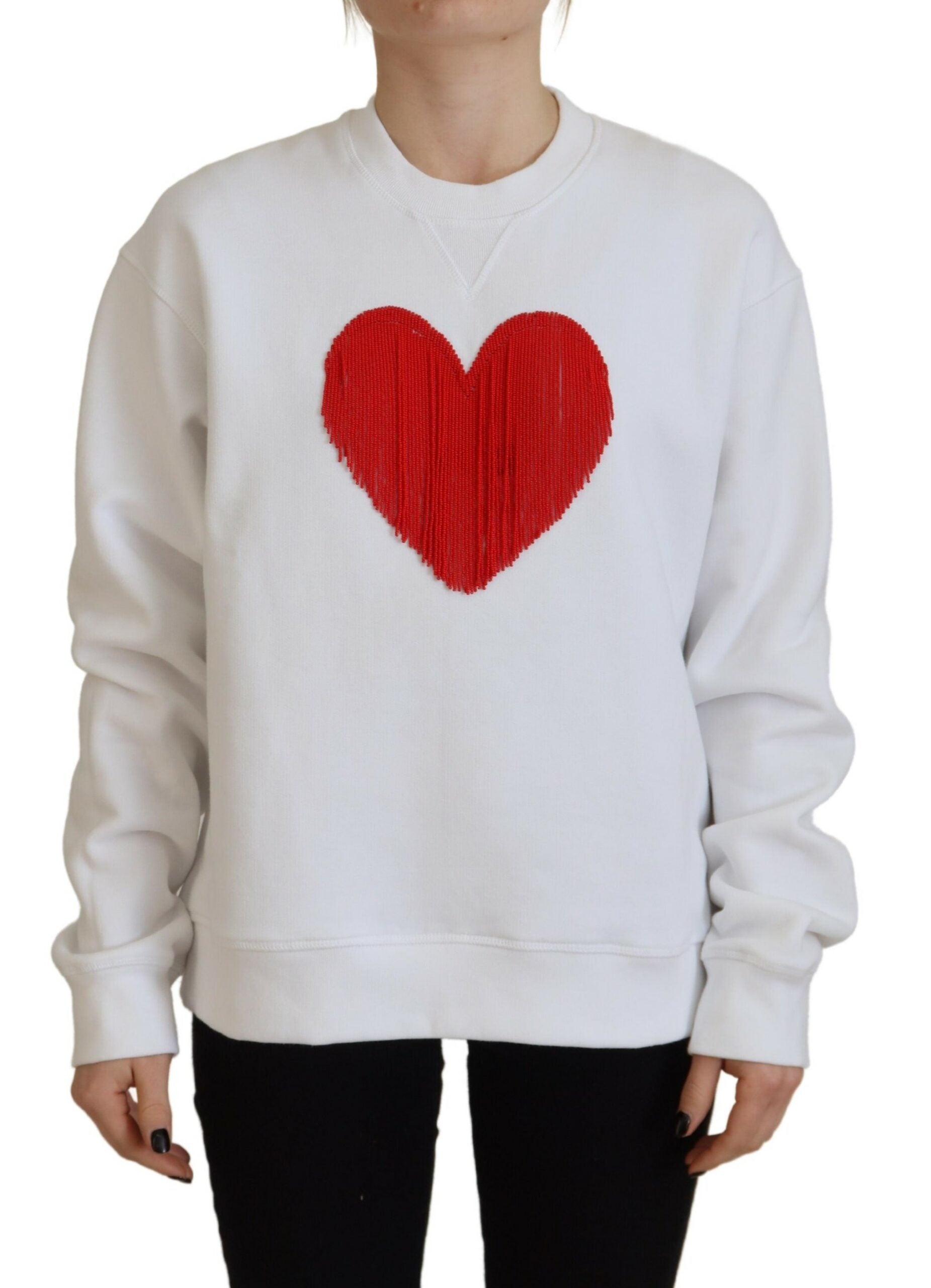 White Cotton Heart Fringe Long Sleeve Sweater