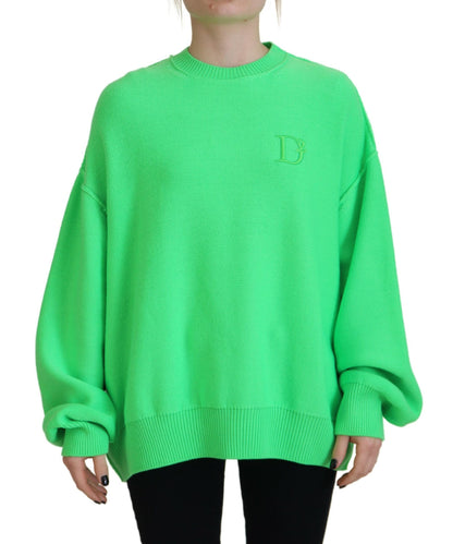 Green Logo Embroidery Women Long Sleeve Sweater