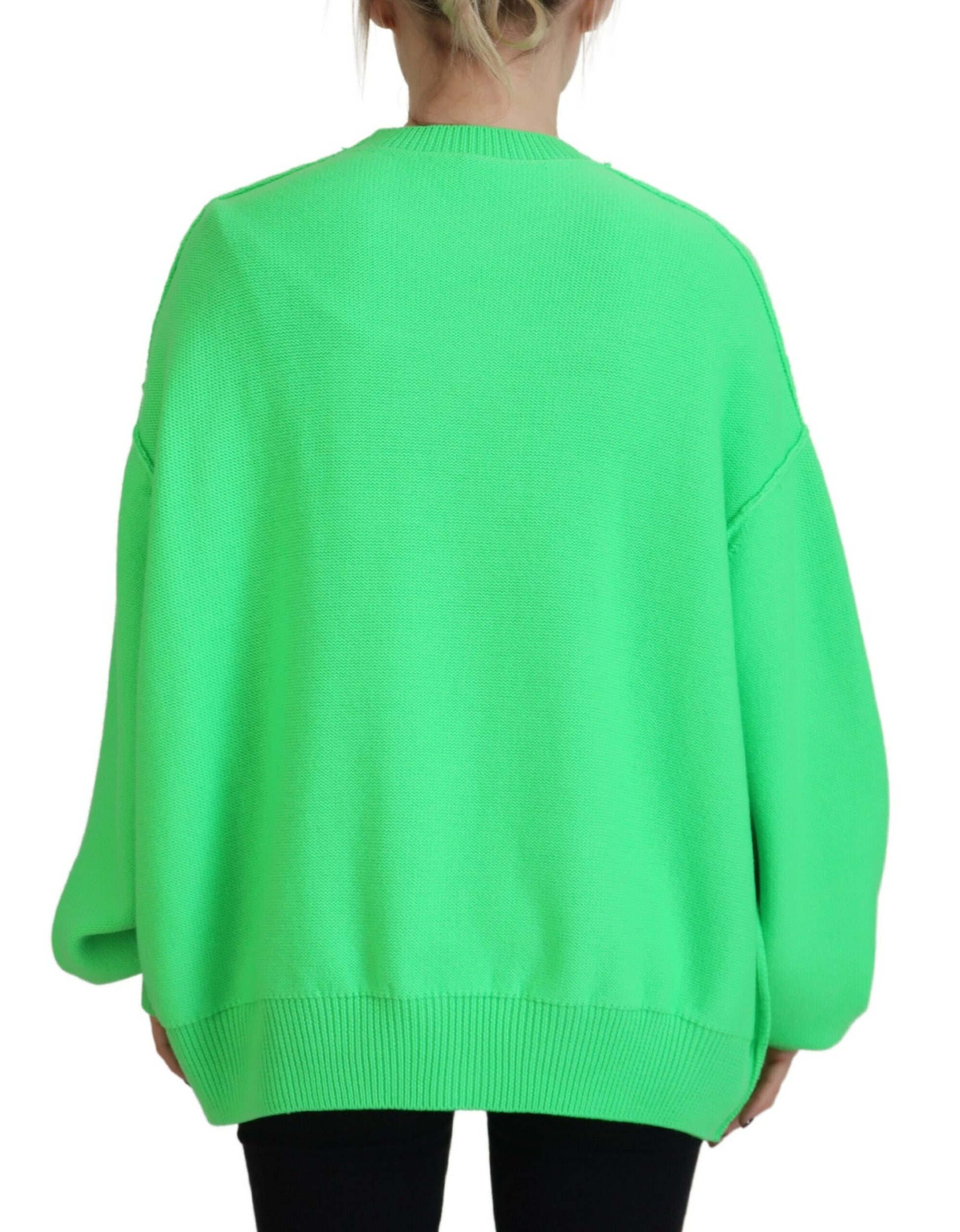 Green Logo Embroidery Women Long Sleeve Sweater