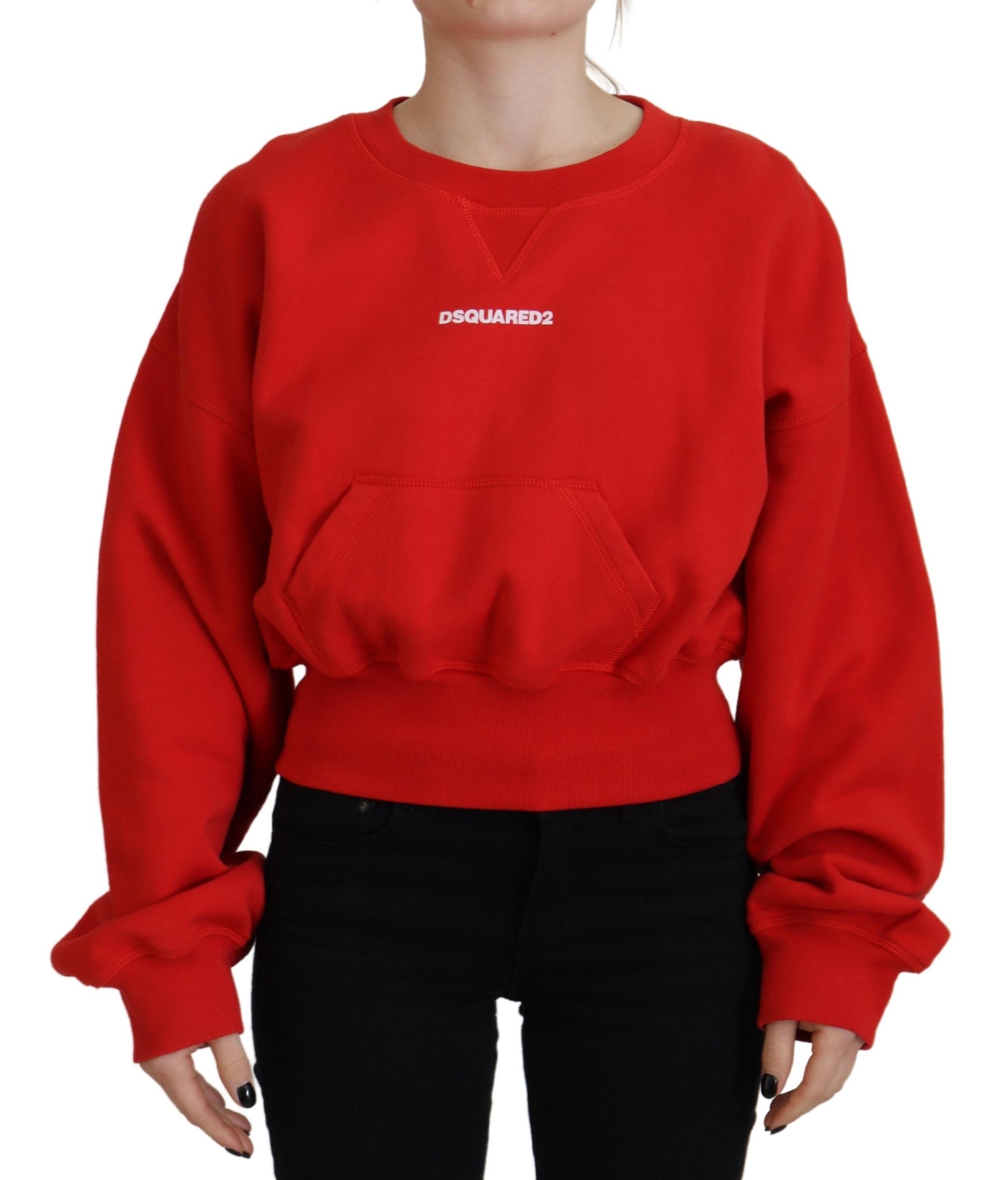 Red Logo Print Women Crew Neck Long Sleeve Sweater