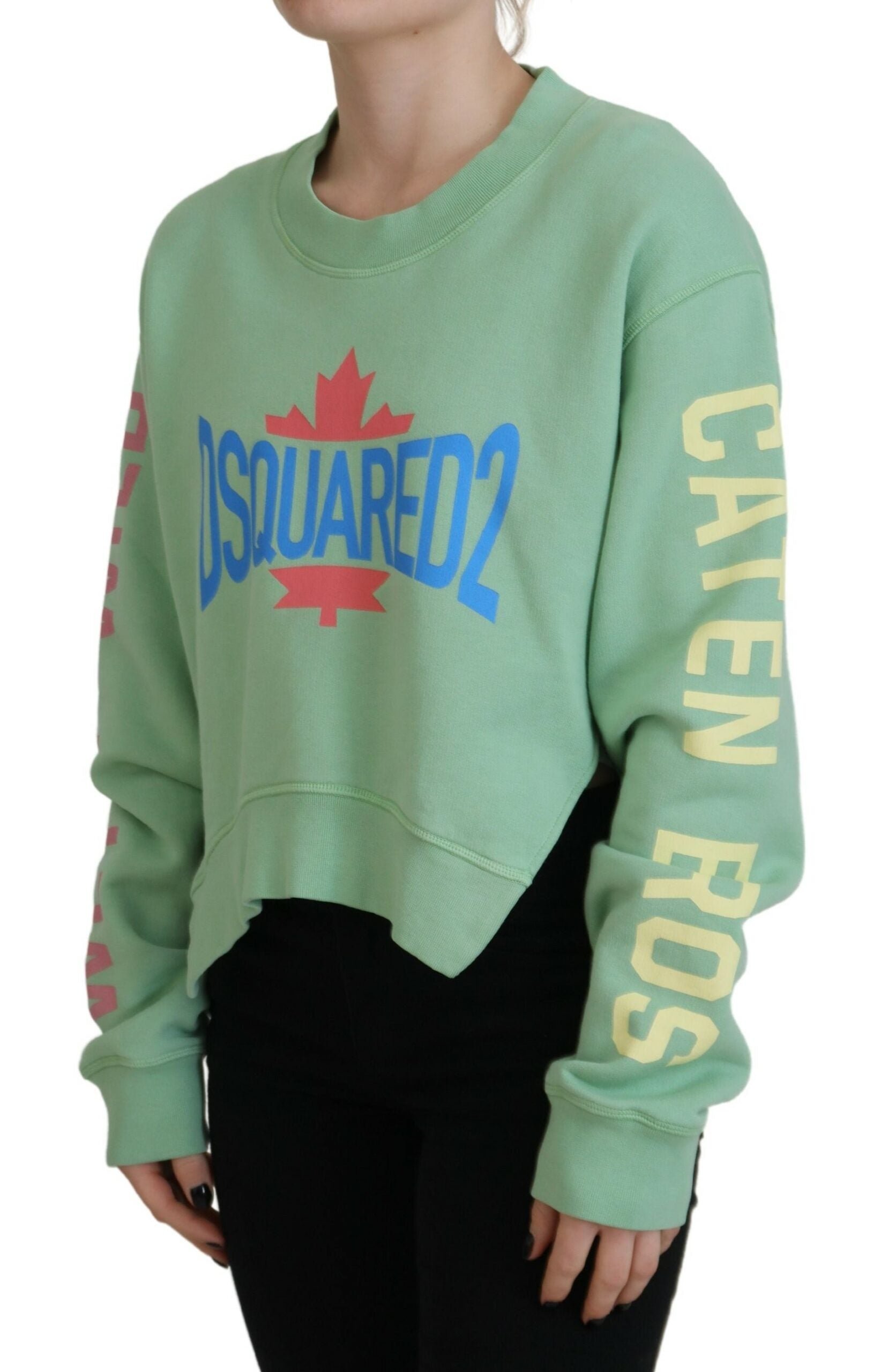 Green Logo Printed Crew Neck Long Sleeve Sweater