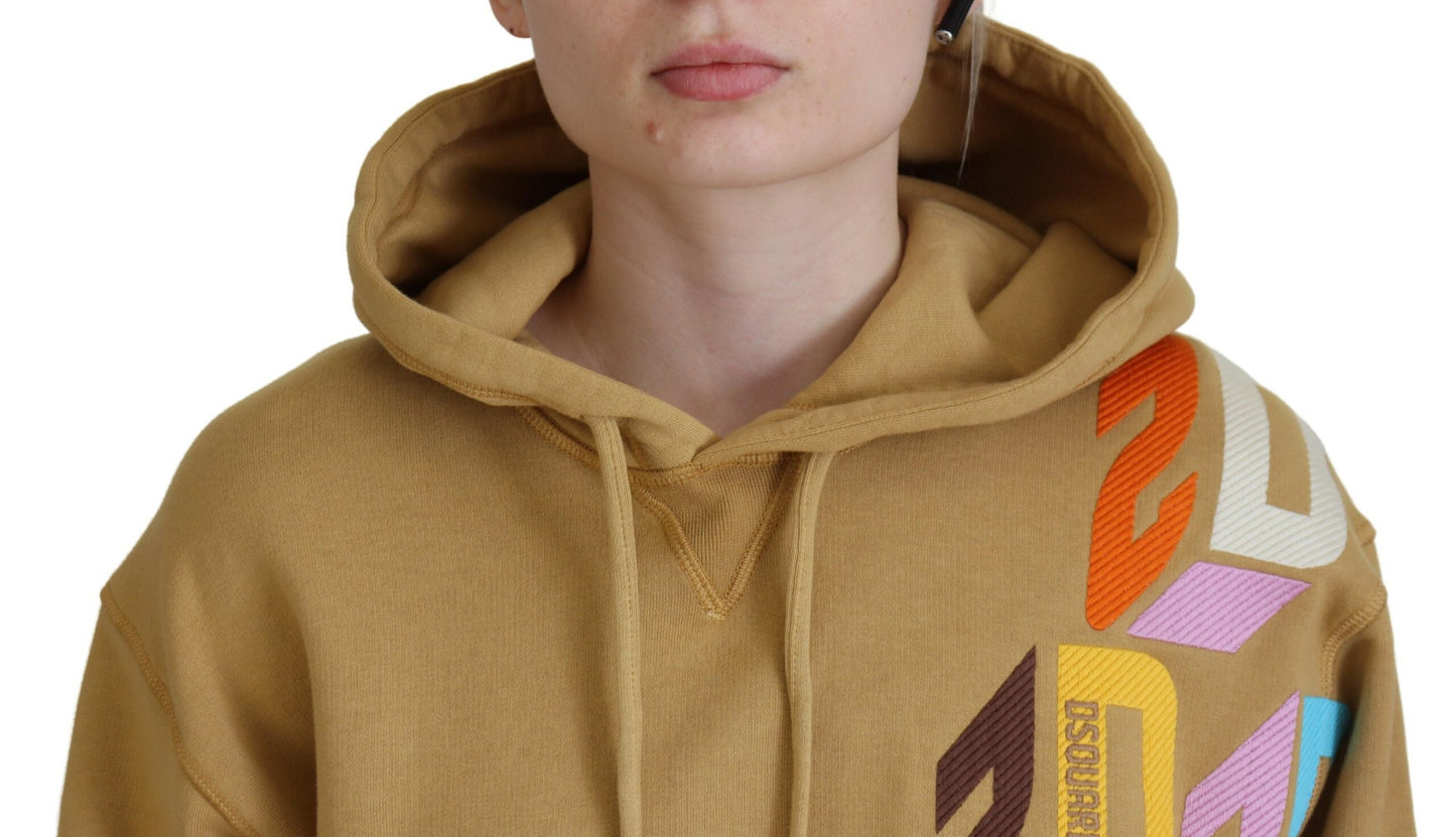 Brown Logo Printed Hooded Long Sleeve Sweater