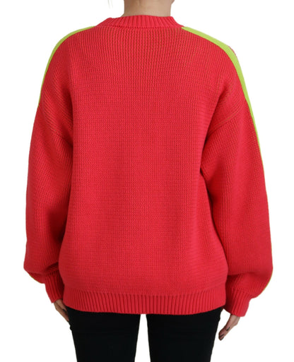 Multicolor Cotton Knitted Crewneck Pullover Sweater