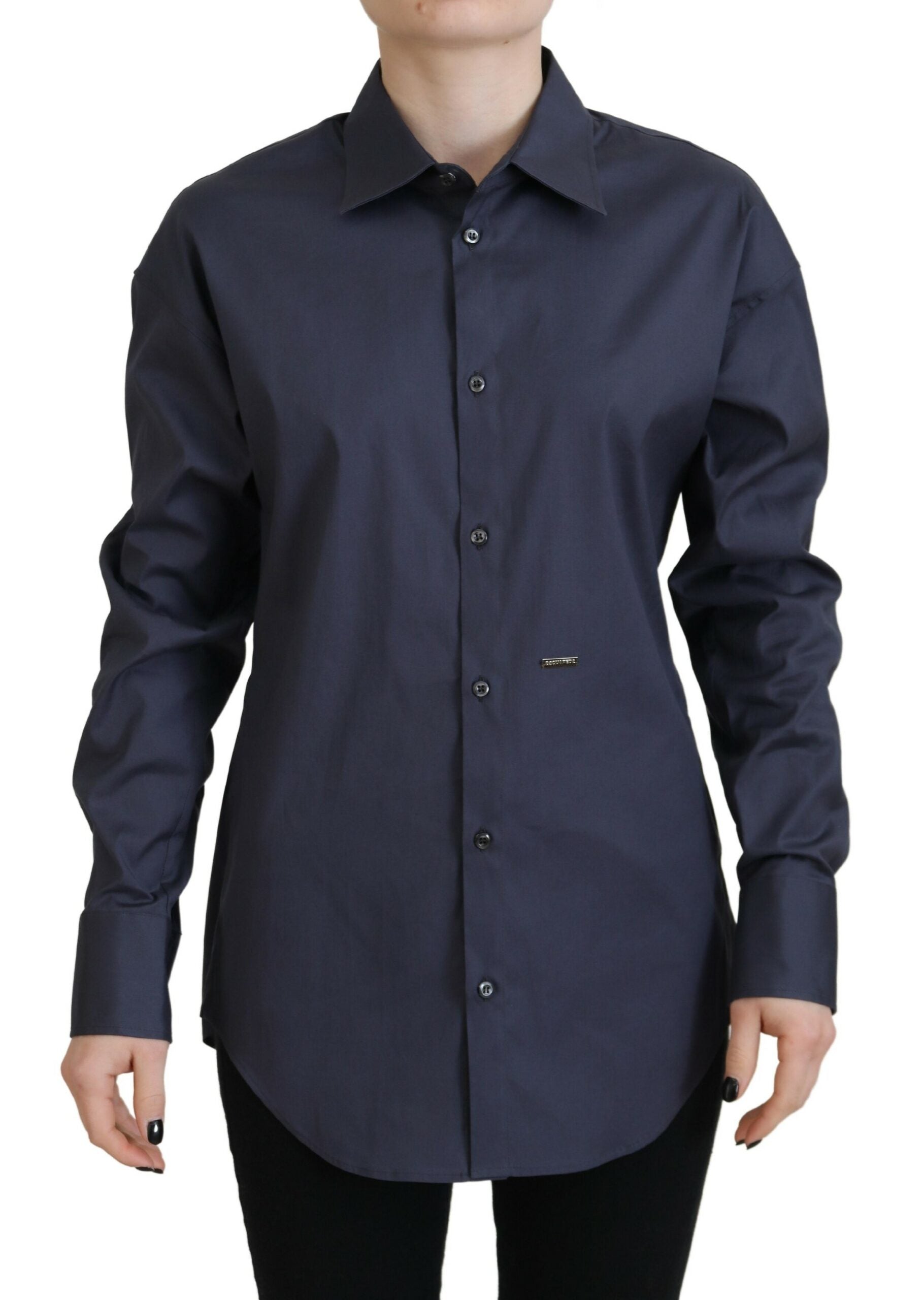 Navy Blue Cotton Button Down Collared Shirt Top