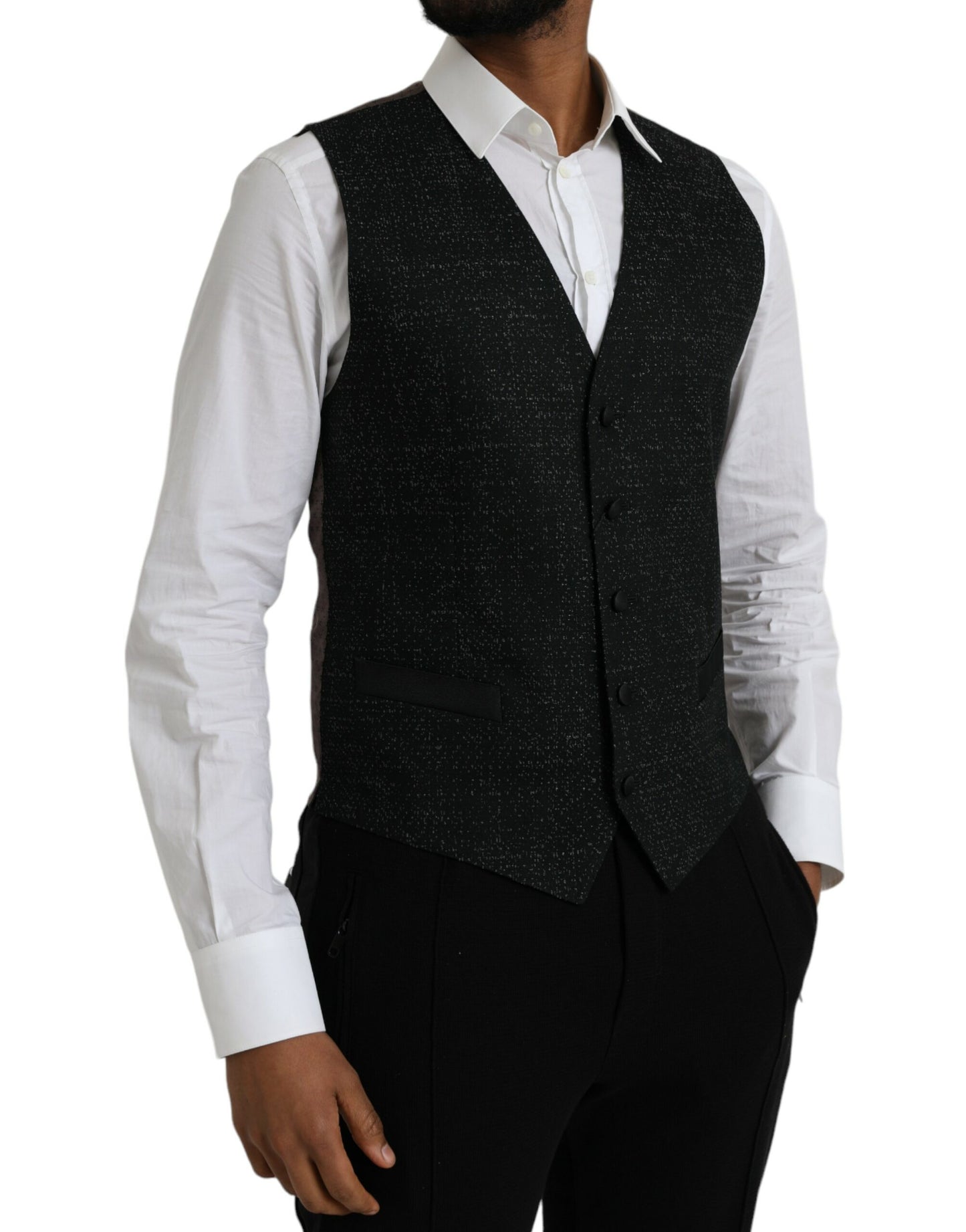 Black Brown Silk Waistcoat Dress Formal Vest