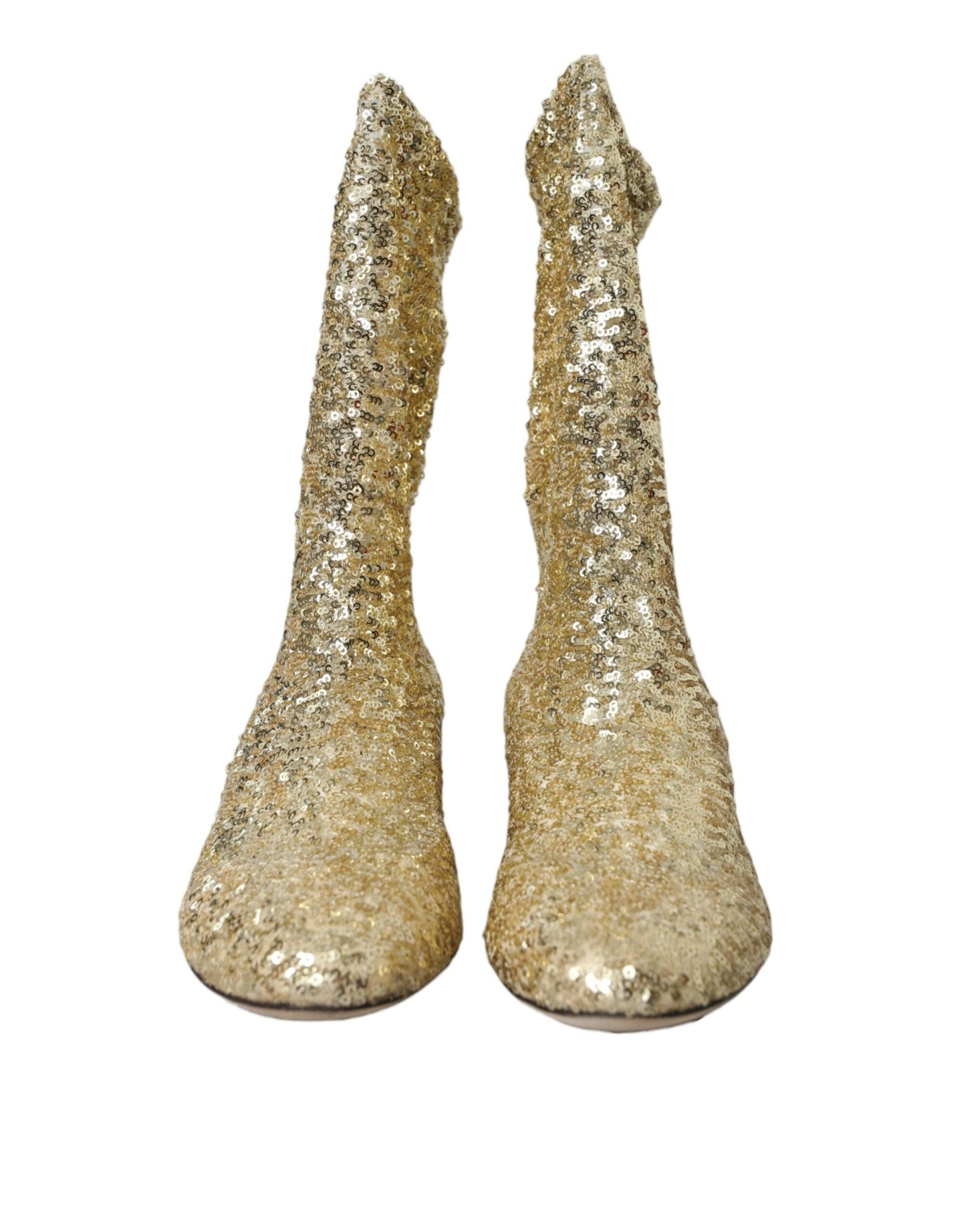 Gold Sequined Short Boots Stretch Shoes