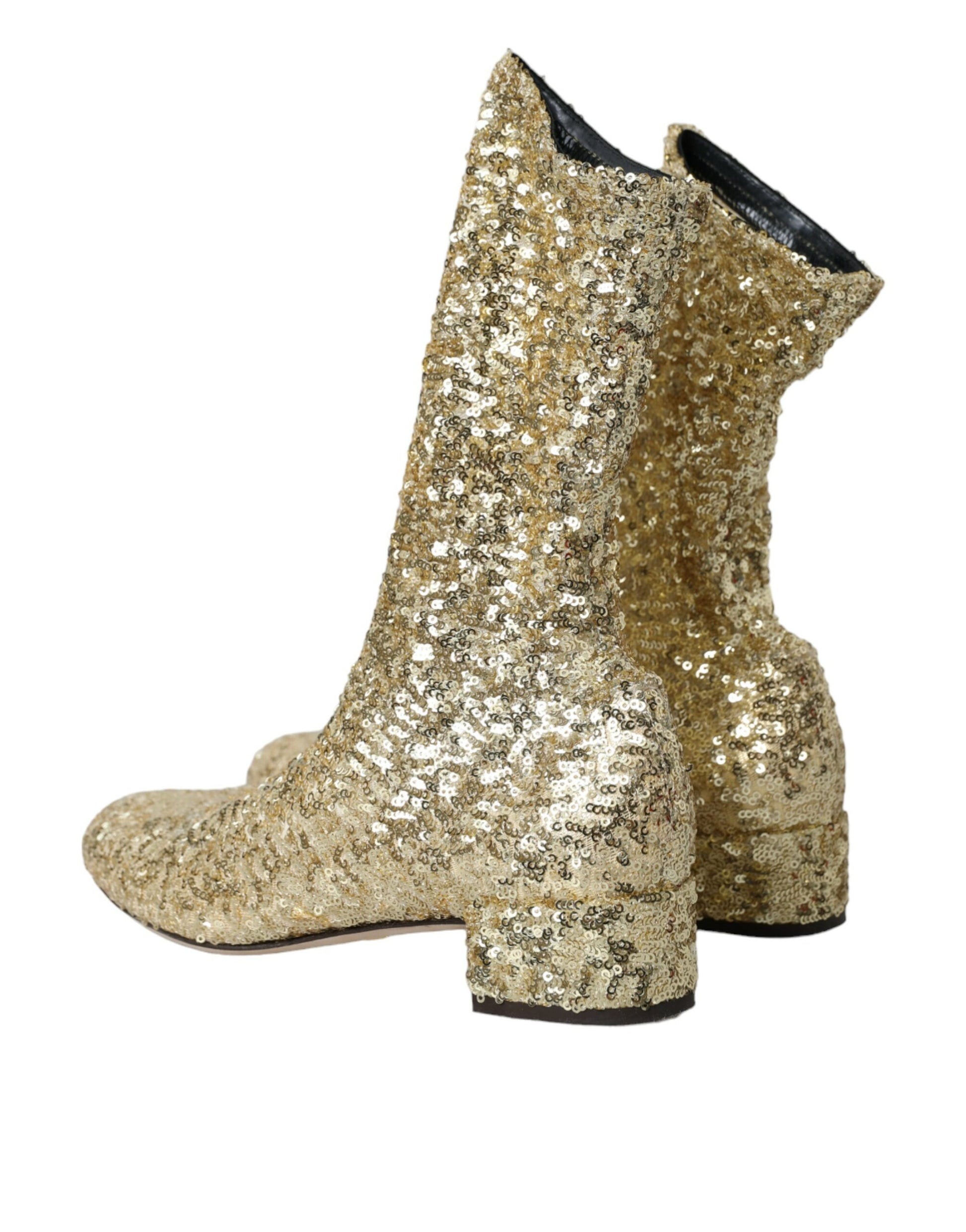 Gold Sequined Short Boots Stretch Shoes