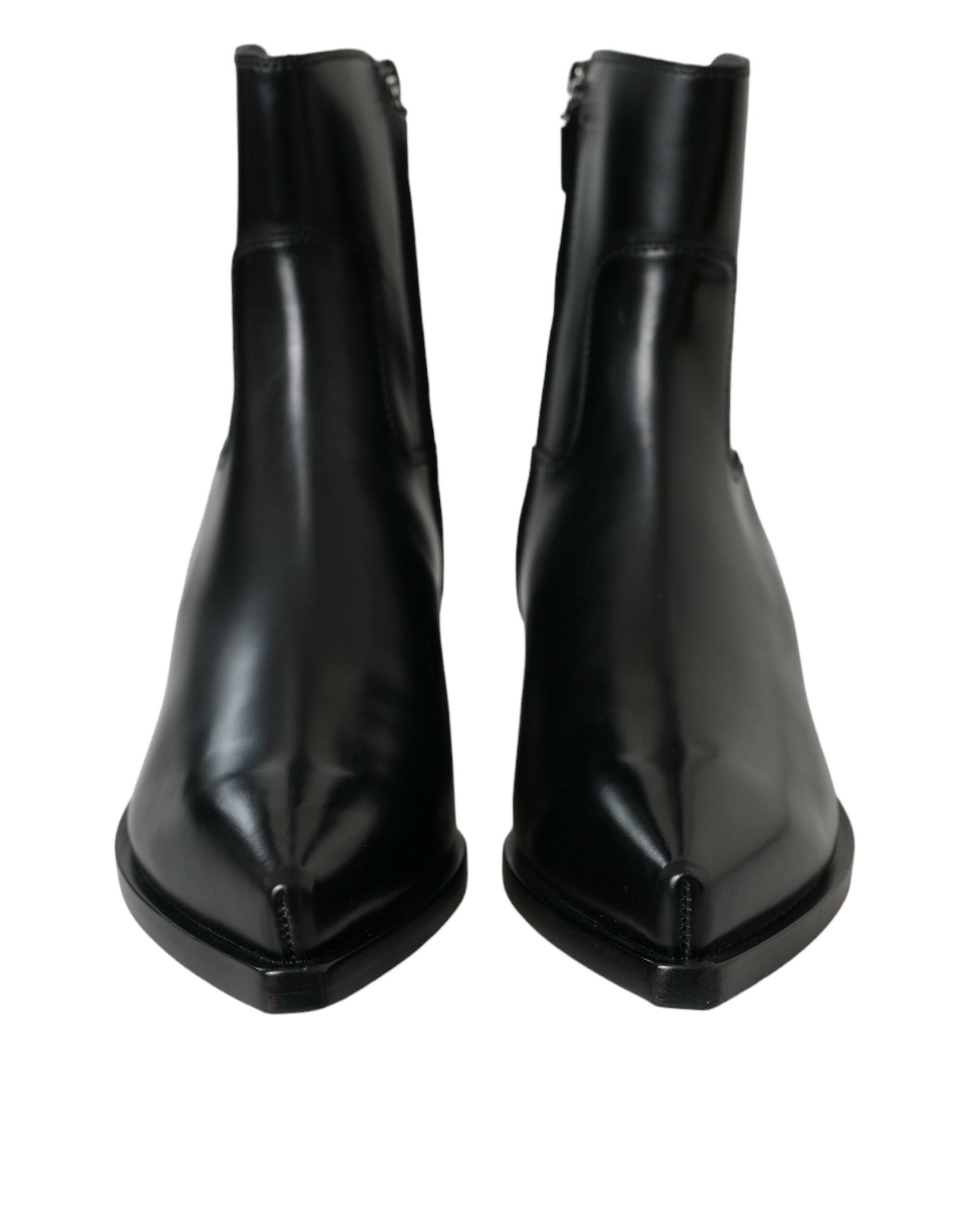 Black Leather Mid Calf Flats Boots Shoes