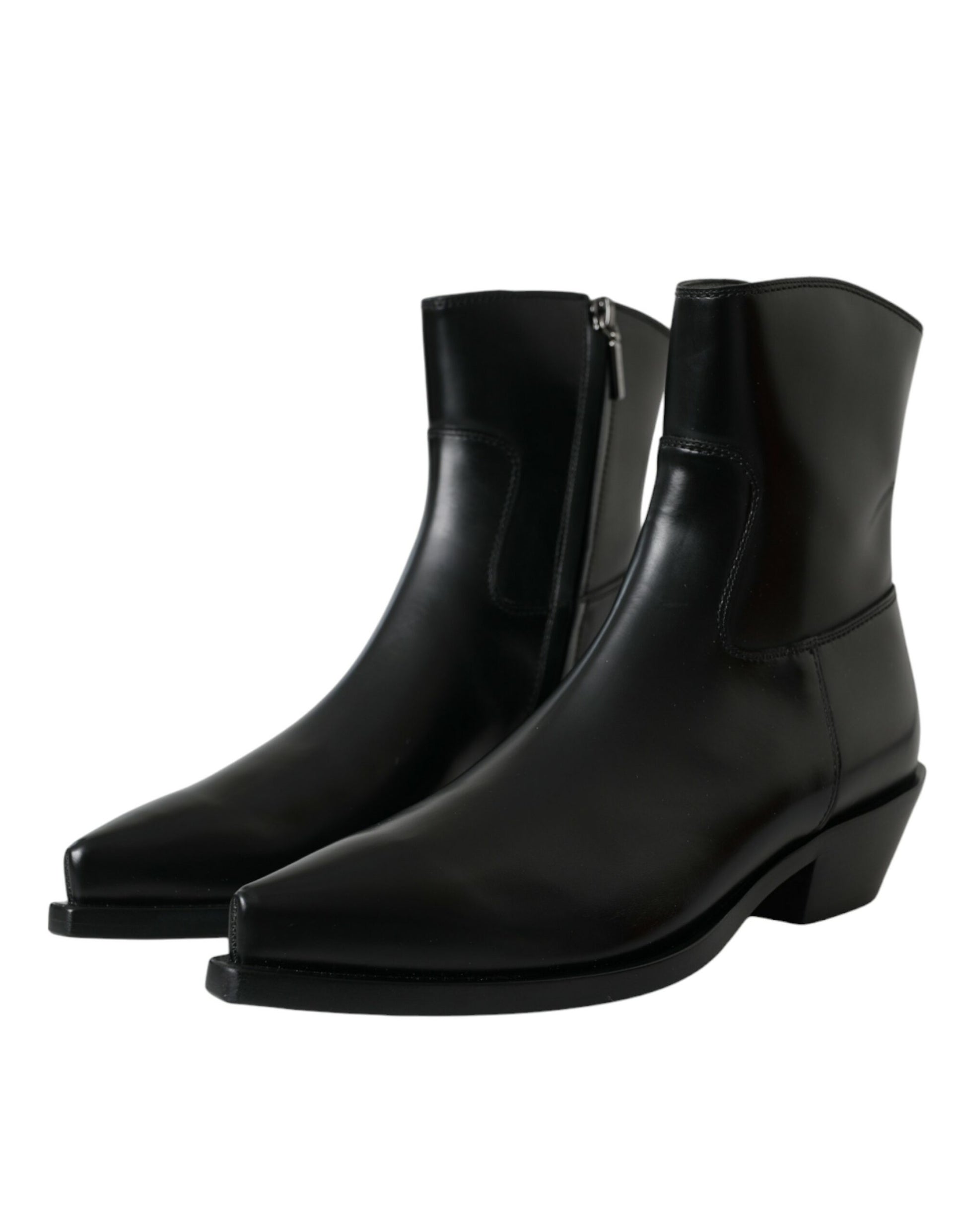 Black Leather Mid Calf Flats Boots Shoes